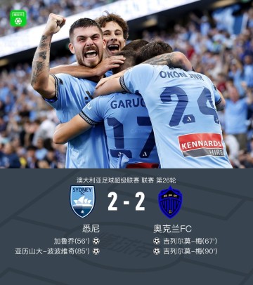 开云APP-悉尼2-2奥克兰，吉列尔莫-梅双响，加鲁乔、波波维奇破门